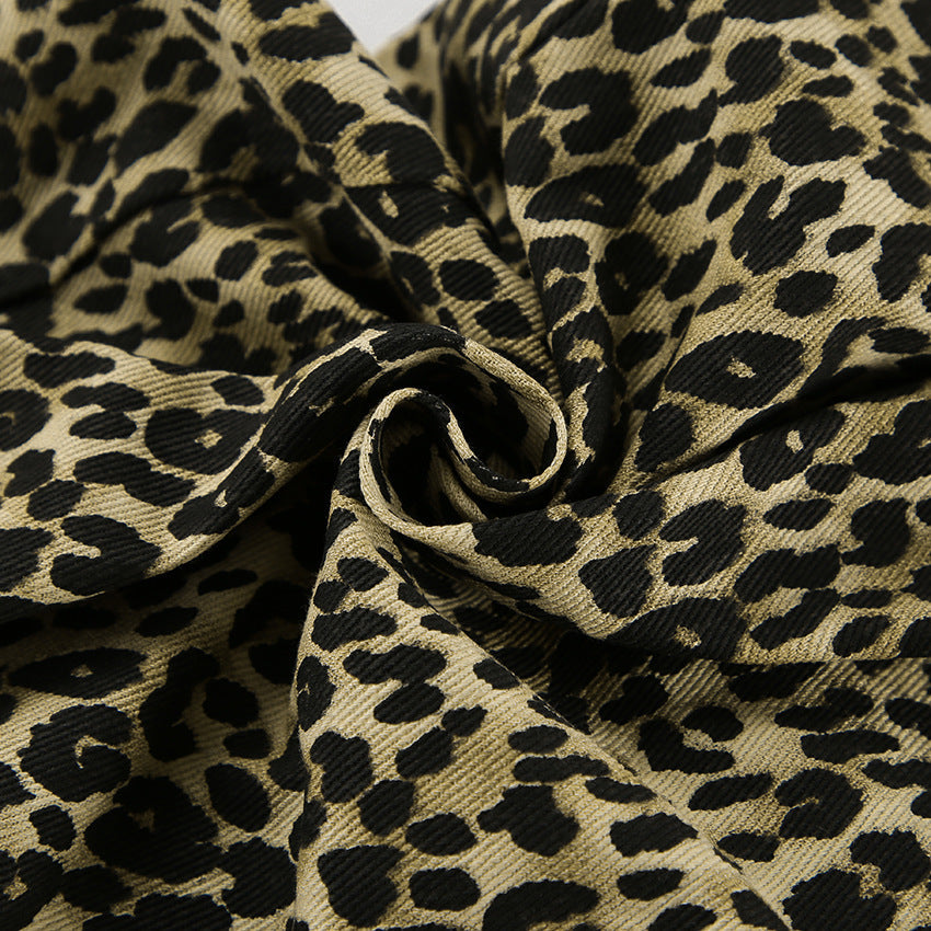 American retro leopard print casual pants with high waist design niche fashion loose and wide leg pants - Korvel