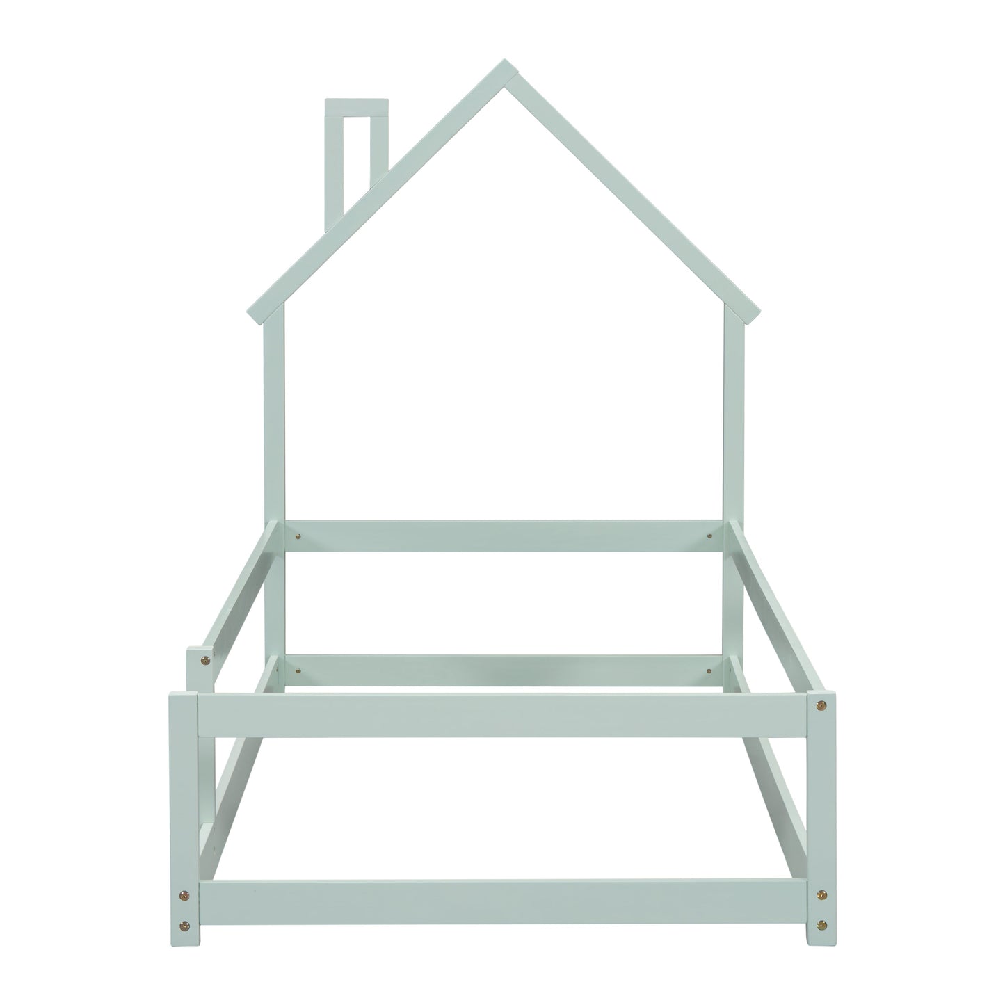 Twin Size Wood Bed with House-Shaped Headboard in Light Green