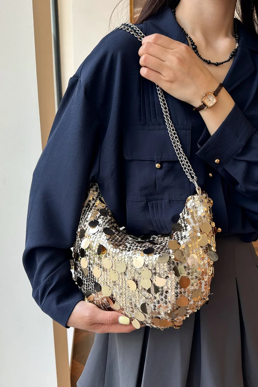 Sequin Chain Crossbody Bag - Korvel