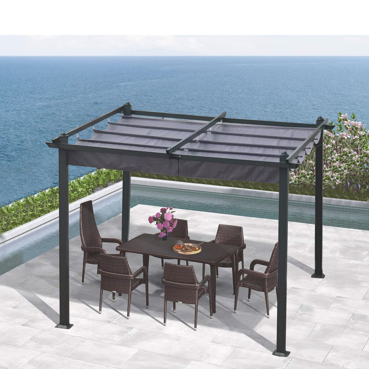 10x10 Ft Outdoor Retractable Pergola with Canopy - Gray