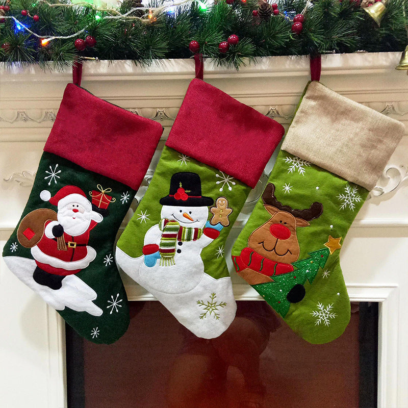 Christmas Socks Gift Bag Linen Santa Claus Embroidery Christmas Socks Christmas Gifts Christmas Pendants - Korvel