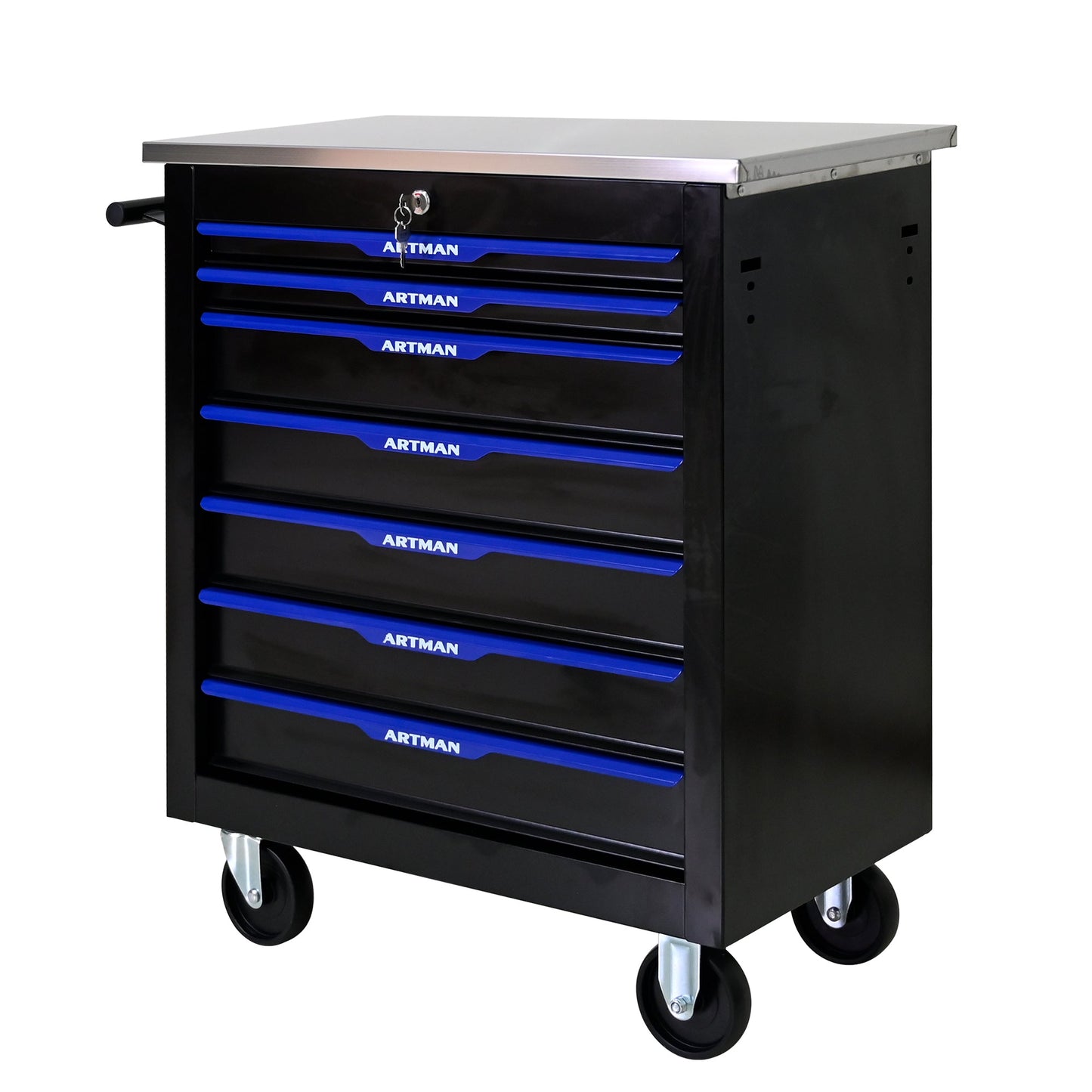 7 DRAWERS MULTIFUNCTIONAL TOOL CART WITH WHEELS-BLACK+BLUE - Korvel