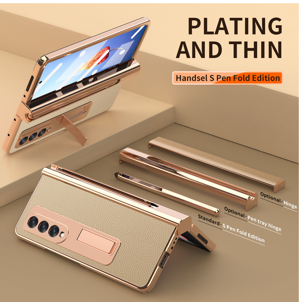 Samsung Fold3 phone case folding with pen slot pen pen pen plain leather protective case FOLD2 all inclusive anti fall suitable - Korvel