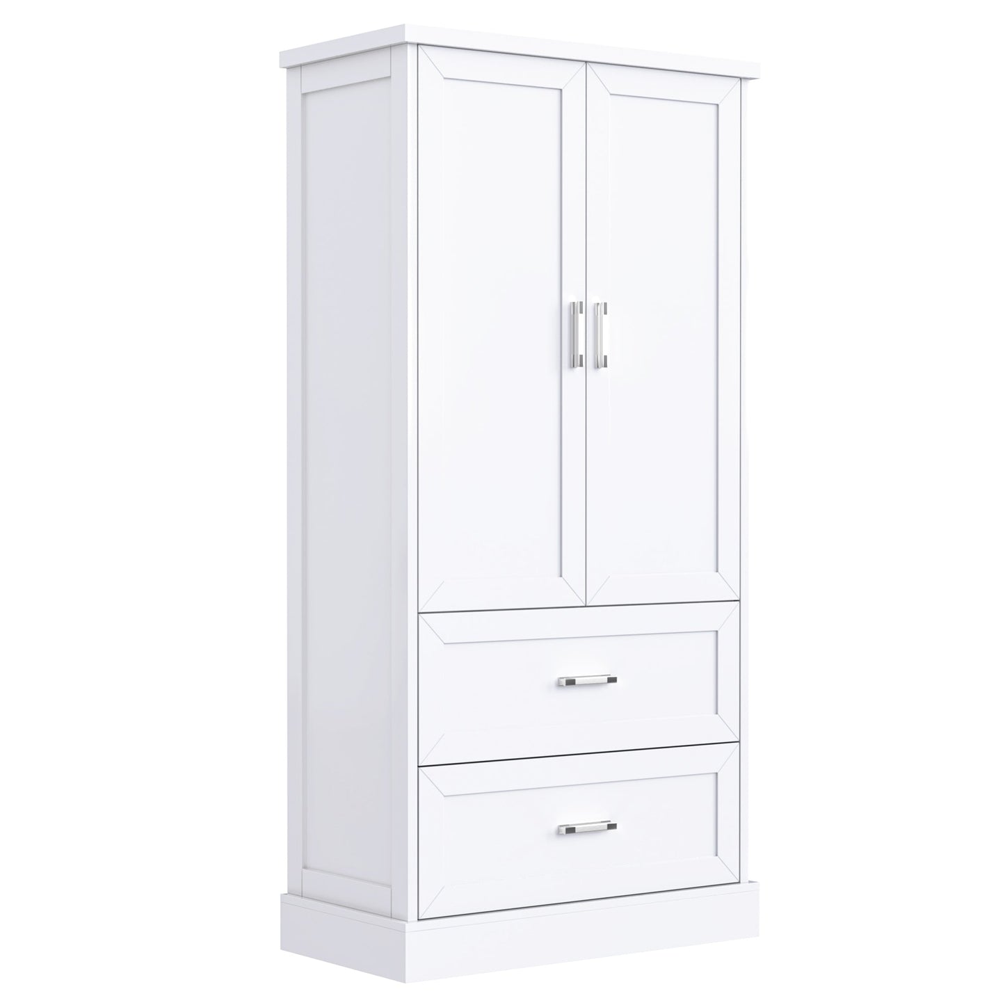 Tall Bathroom Storage Cabinet, Cabinet with Two Doors and Drawers, Adjustable Shelf, MDF Board, White - Korvel