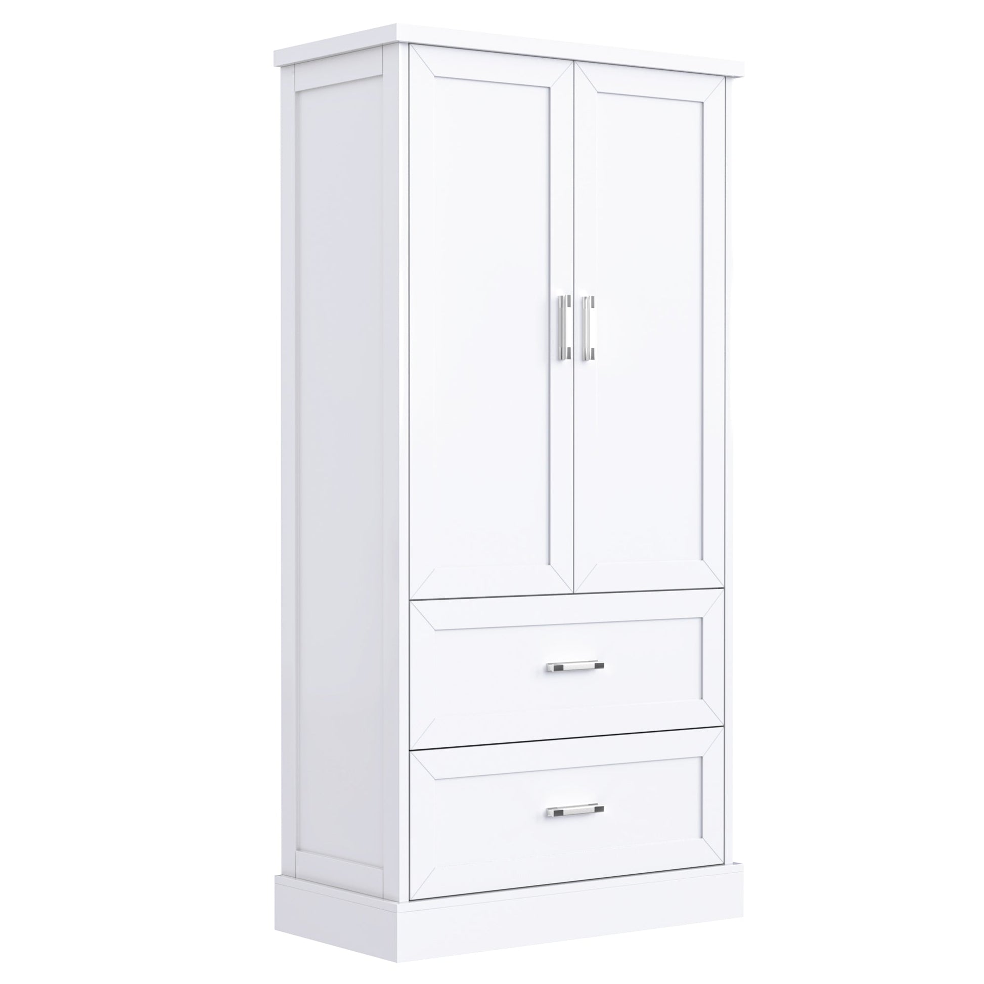 Tall Bathroom Storage Cabinet, Cabinet with Two Doors and Drawers, Adjustable Shelf, MDF Board, White - Korvel