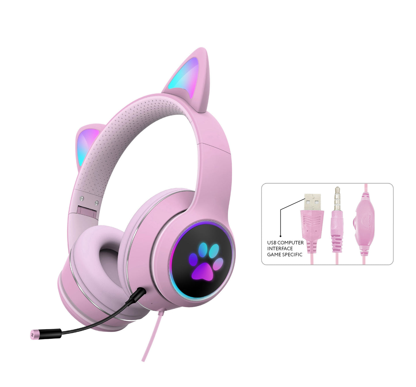 AKZ-022 RGB Luminous Cat Ear Wired Gaming Headset