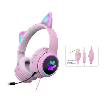 AKZ-022 RGB Luminous Cat Ear Wired Gaming Headset