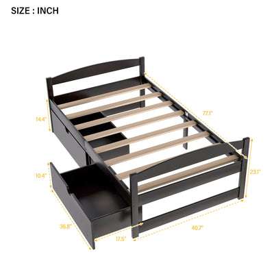 Espresso Twin Size Platform Bed with Two Drawers