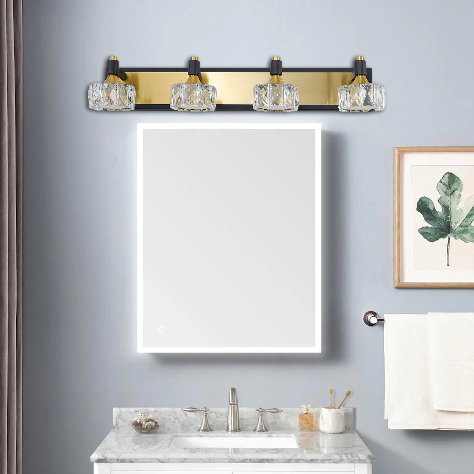LED 4-Light Modern Crystal Bathroom Vanity Light Over Mirror Bath Wall Lighting  Fixtures - Korvel