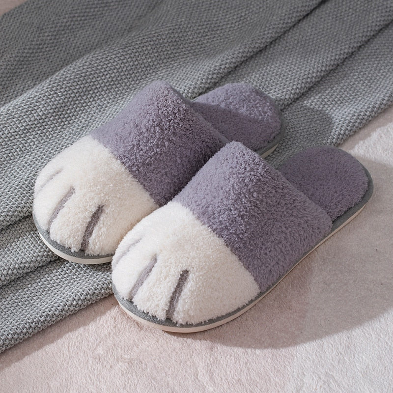 Winter House Warm Fur Slipers For Women Cute Cat paw Designer Bedroom Warm Plush Shoes Non-slip Indoor Women Furry Slippers - Korvel