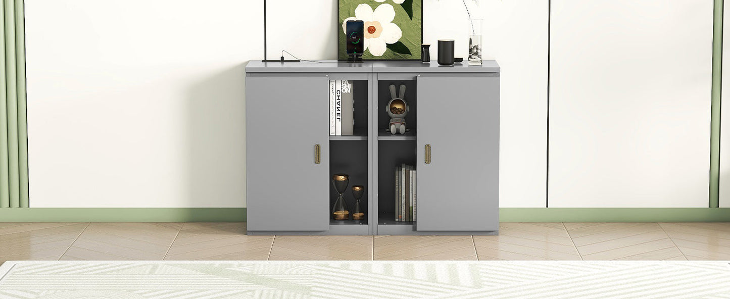 Queen Size Murphy Bed with Shelves, Cabinets and USB Ports,Gray - Korvel