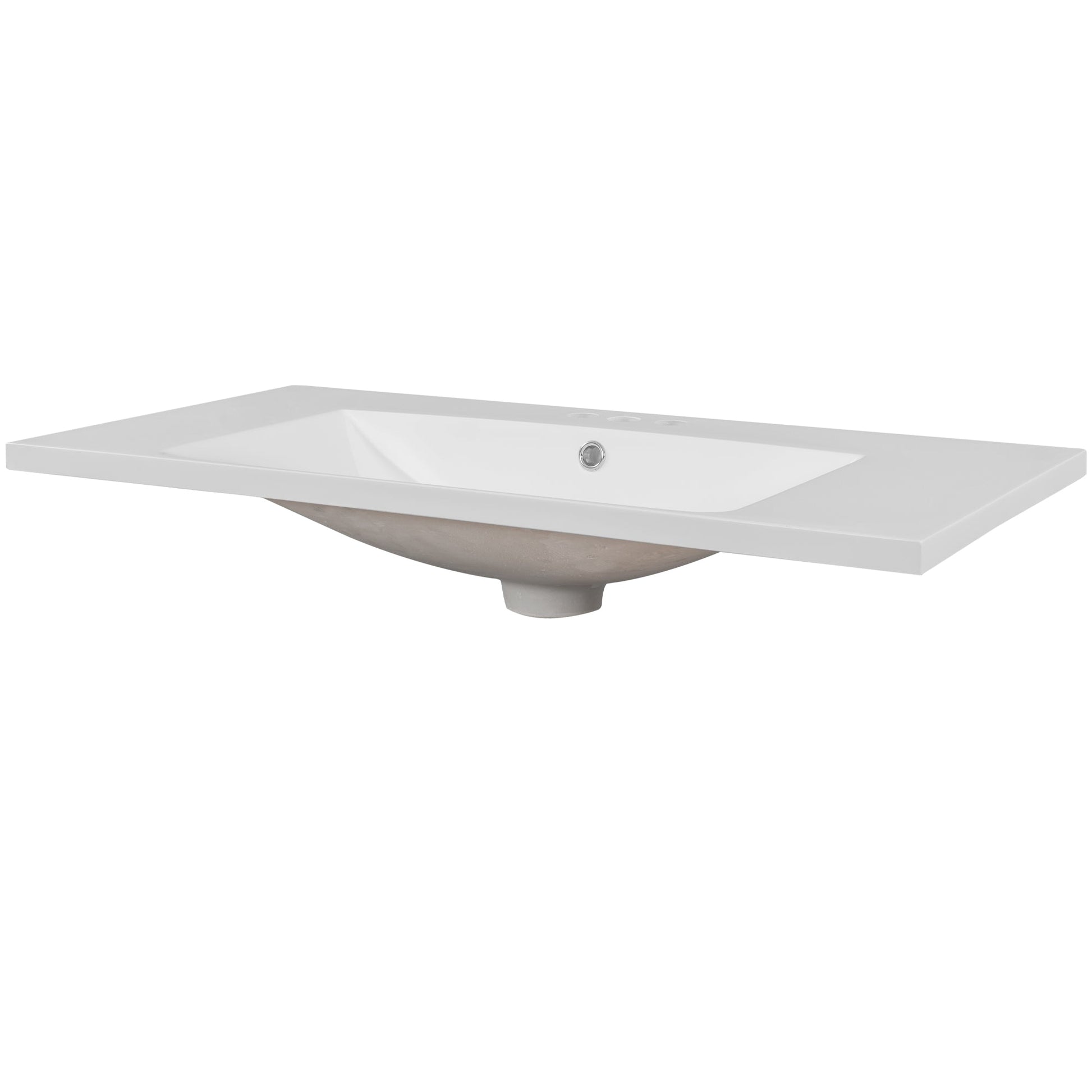 36" Single Bathroom Vanity Top with White Basin, 3-Faucet Holes, Ceramic, White - Korvel