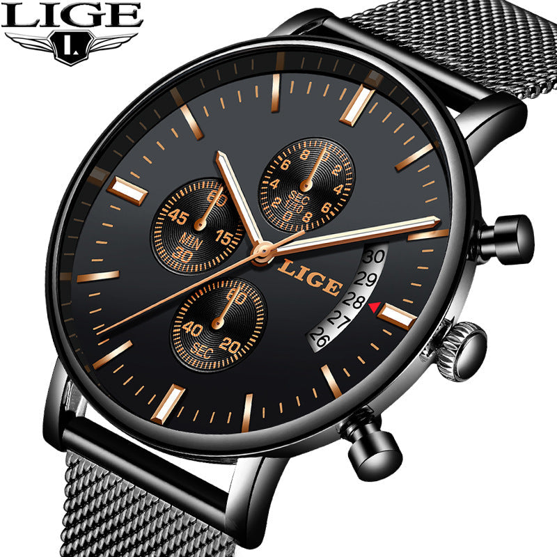 LIGE Fashion Mesh Strap Waterproof Men's Watch - Korvel
