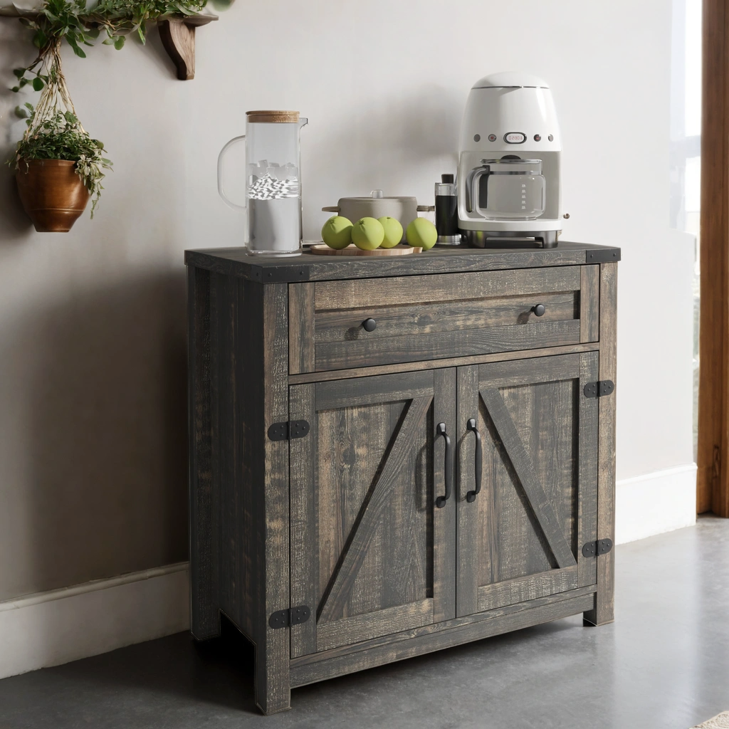 Modern Farmhouse Double Barn Door Accent Cabinet, 30 Inch,BLACK PINE - Korvel