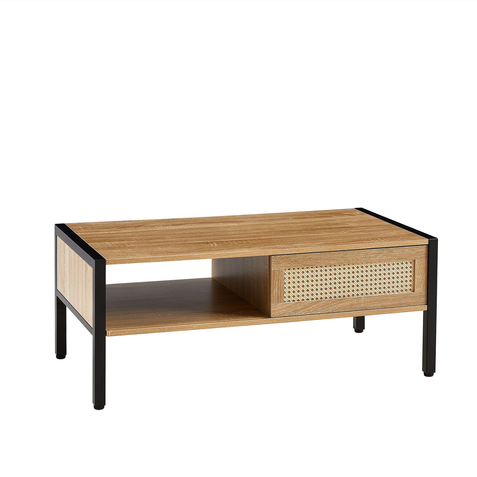 40.16" Rattan Coffee table, sliding door for storage, metal legs, Modern table for living room , natural - Korvel