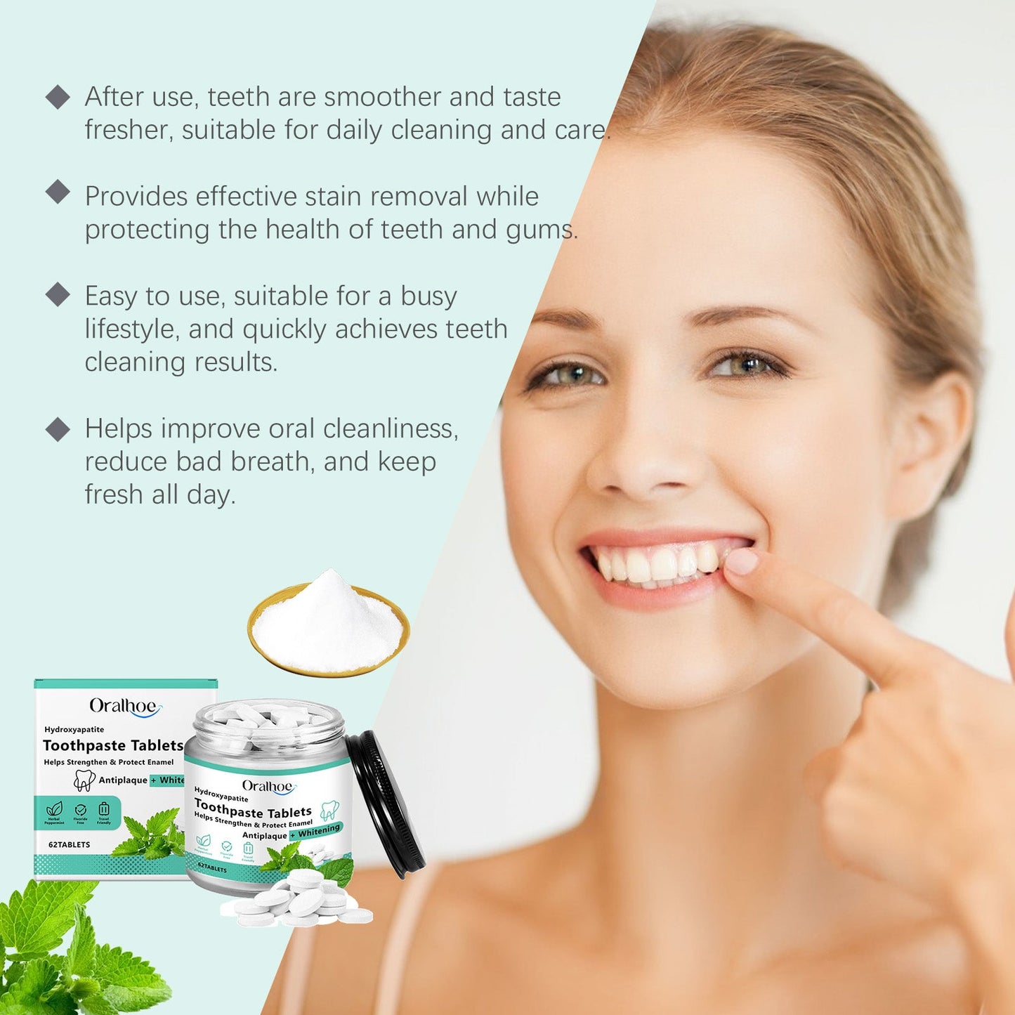 Mint Brightening Toothpaste Tablets for Fresh Breath