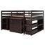 Low Study Full Loft Bed with Cabinet Shelves and Rolling Portable Desk Multiple Functions Bed- Espresso - Korvel