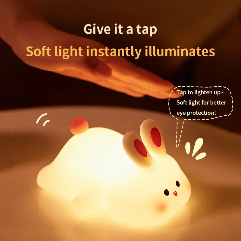 Silicone Night Lights Cute Rabbit Patting Lamp Rechargeable Timing Sleeping Night Lamp Holiday Party Decor Kids Gift Night Light - Korvel