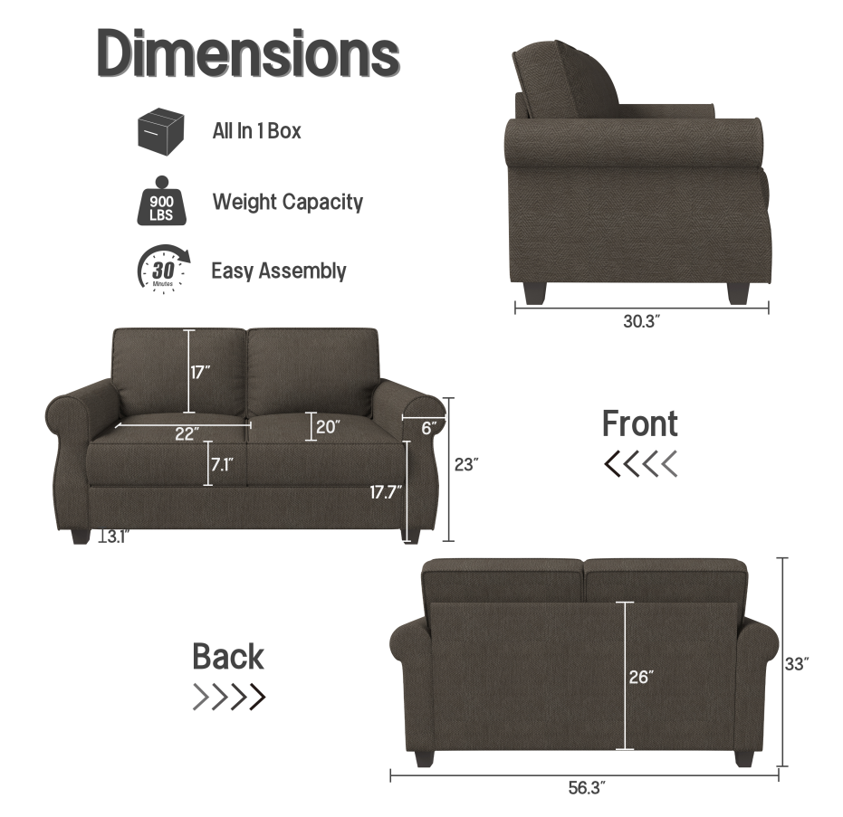 Sofa with Solid Wood Frame,, Comfy Sofa Couch with Extra Deep Seats, Modern 2 Seater Sofa, for Living Room Apartment Lounge - Korvel