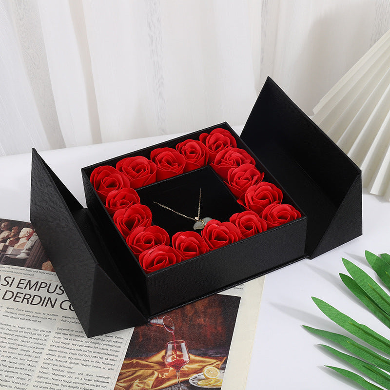 Double door 16 roses eternal flower gift box holiday necklace ring bracelet Valentine's Day jewelry packaging box - Korvel