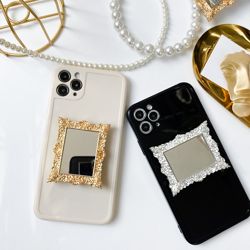 Ins Pattern Mirror Grip Tok Plating Mobile Phone Holder