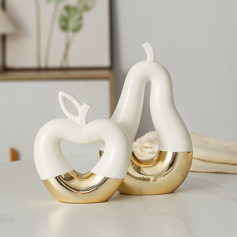Modern Minimalist Gilded Apple Pear Creative Wine Cabinet Decorative Piece Luxury Home Living Room Entrance Ceramic Craft - Korvel