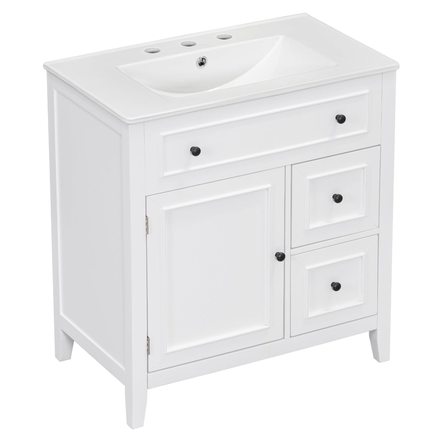 30" Bathroom Vanity with Sink Top, Bathroom Vanity Cabinet with Door and Two Drawers, Solid Wood Frame, One Package, White - Korvel