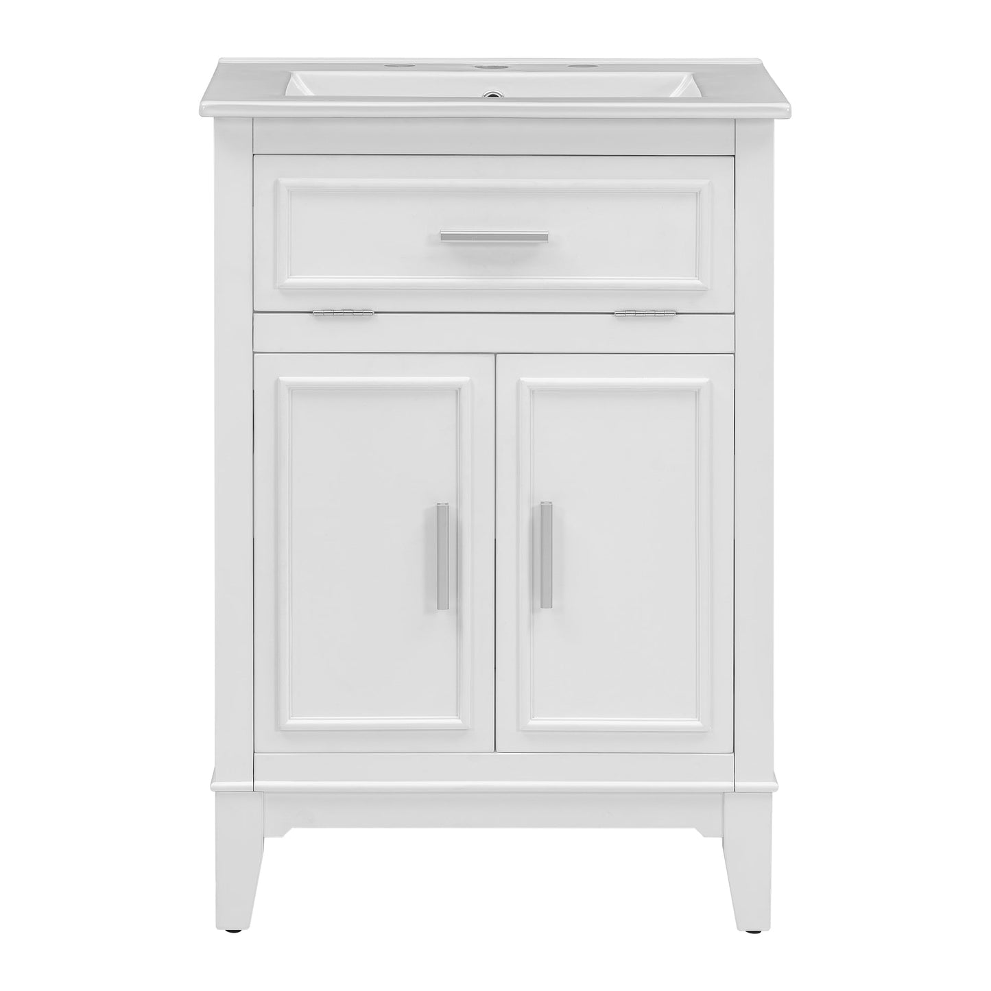 24" Bathroom Vanity with Sink, Bathroom Vanity Cabinet with One Flip Drawer and Doors, Solid Wood and MDF, White - Korvel