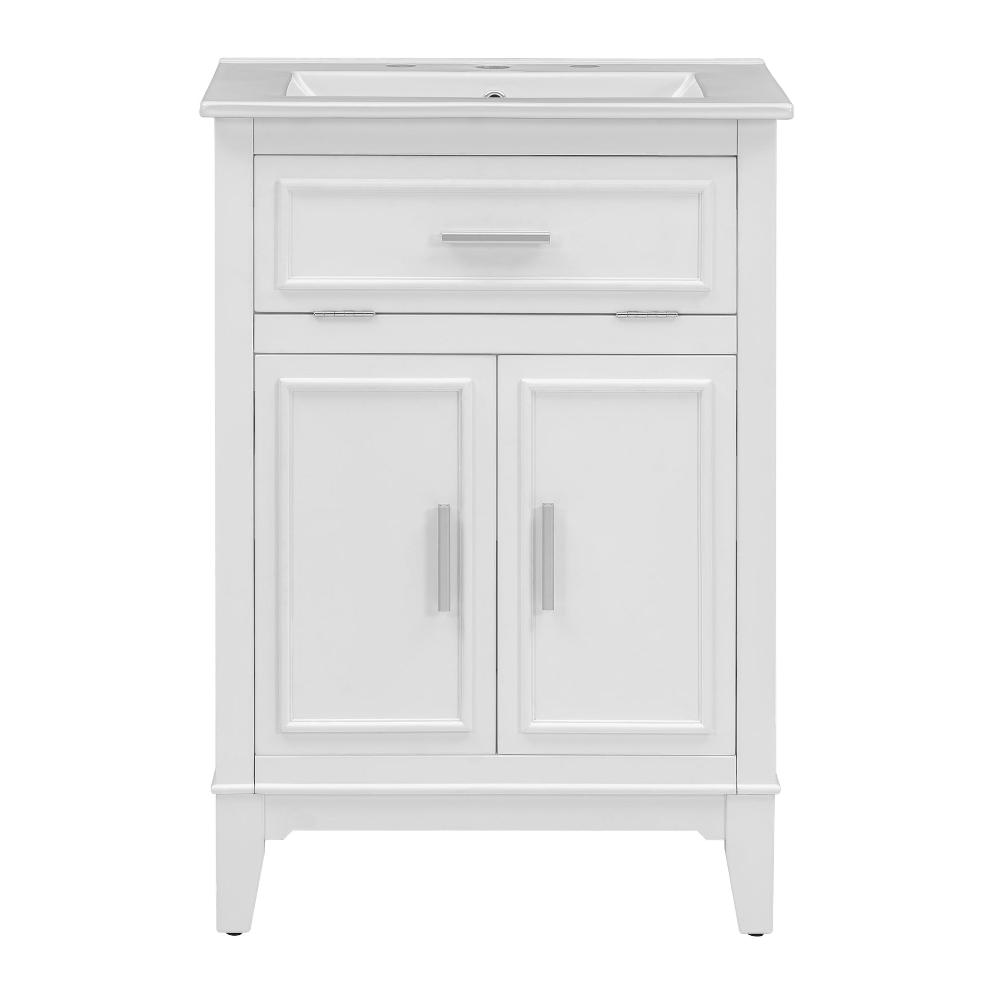 24" Bathroom Vanity with Sink, Bathroom Vanity Cabinet with One Flip Drawer and Doors, Solid Wood and MDF, White - Korvel