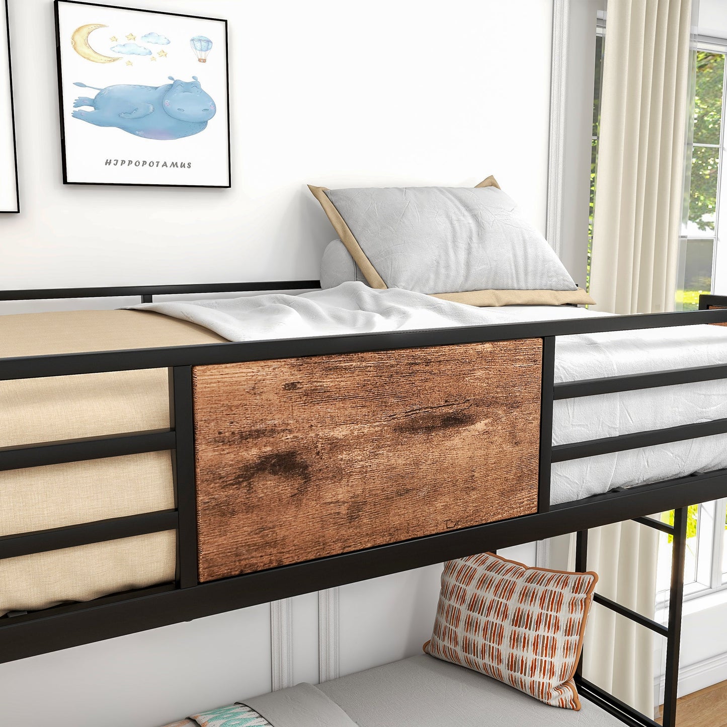 Bunk Bed Twin Over Twin Size Metal Bunk Bed with Ladder and Full-Length Guardrail Metal Bunk Bed Black - Korvel