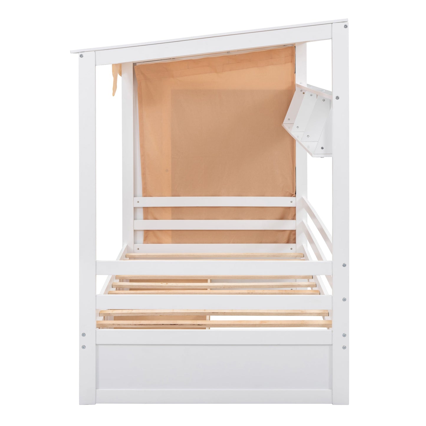 Twin Size House Bed with Two Drawers and Wardrobe - White