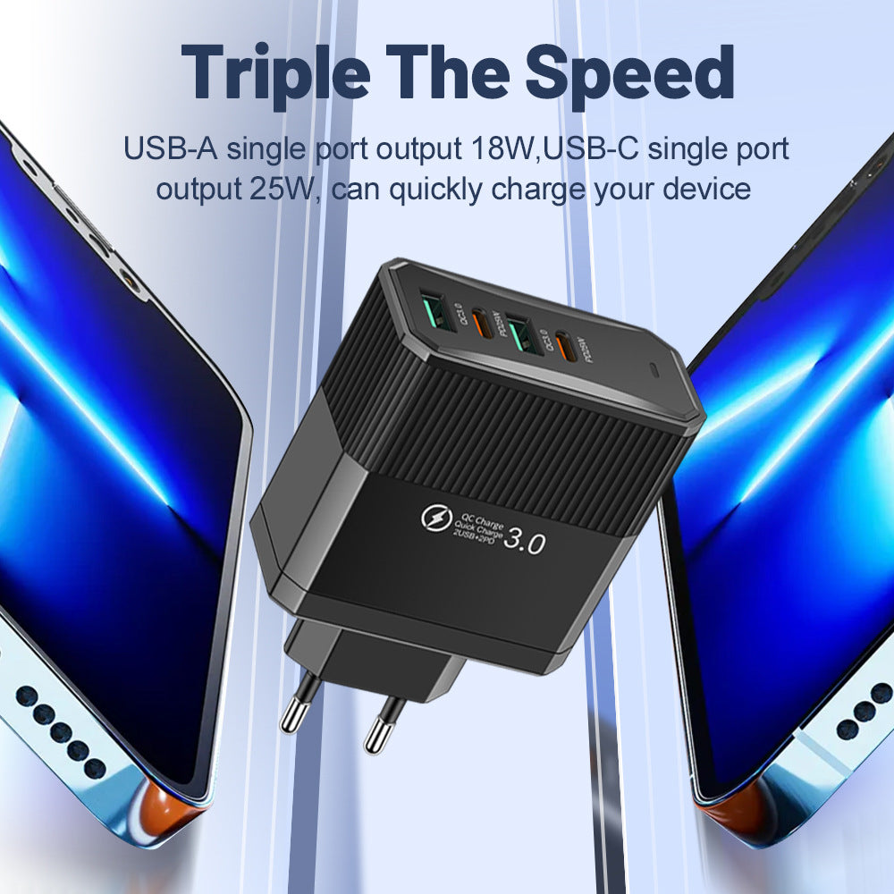 4-in-1 2USB+2PD mobile charger, tablet plug, super fast charging multi port plug - Korvel