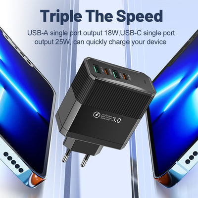 4-in-1 2USB+2PD mobile charger, tablet plug, super fast charging multi port plug - Korvel