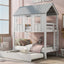 House Bunk Bed with Trundle,Roof and Windows White - Korvel