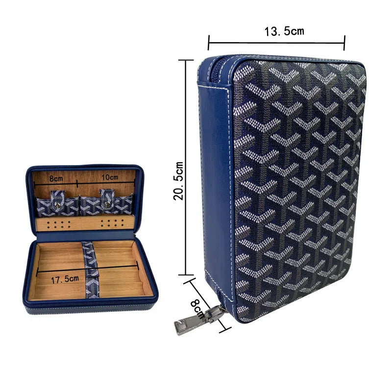 Carved version cigar box portable cedar wood cigar moisturizing box cowhide cigar box storage box Gaoxiba - Korvel