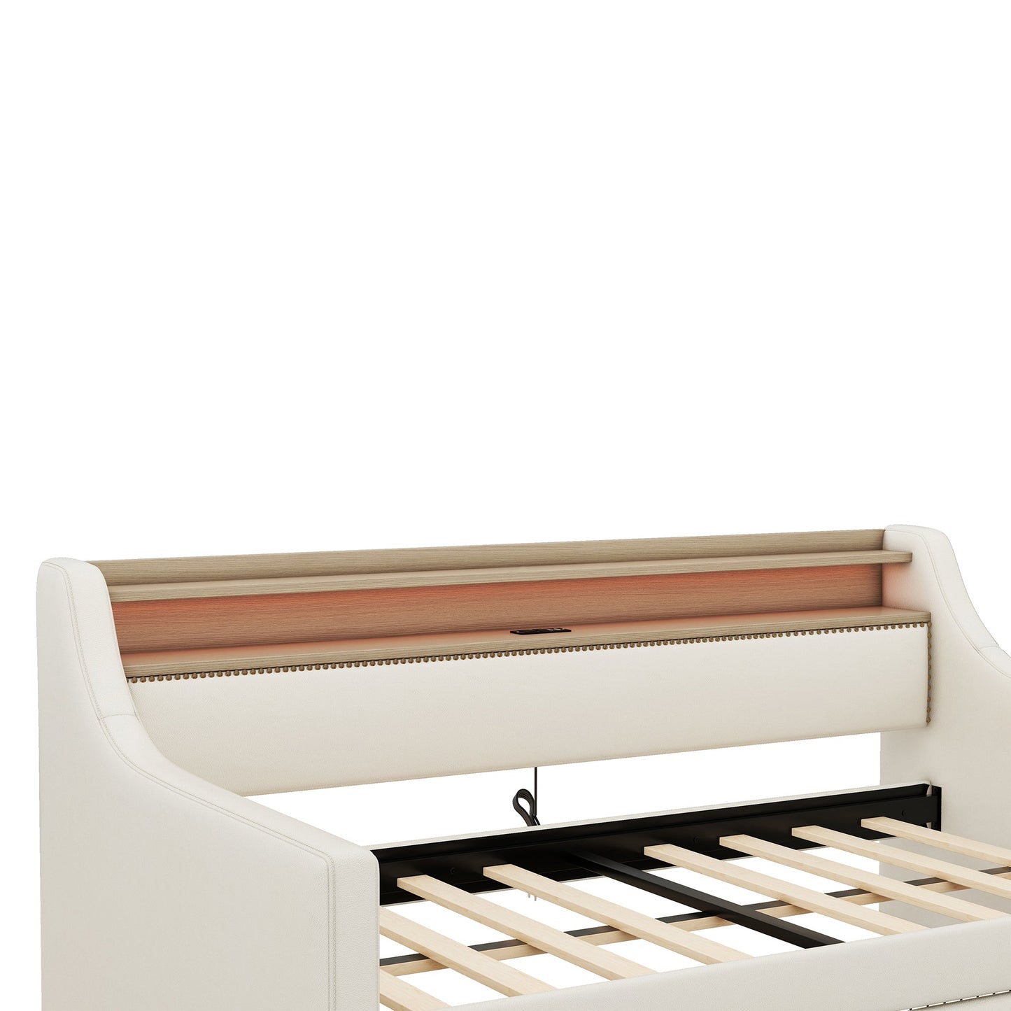 Twin Size Daybed with Storage Drawers, Upholstered Daybed with Charging Station and LED Lights, Beige - Korvel