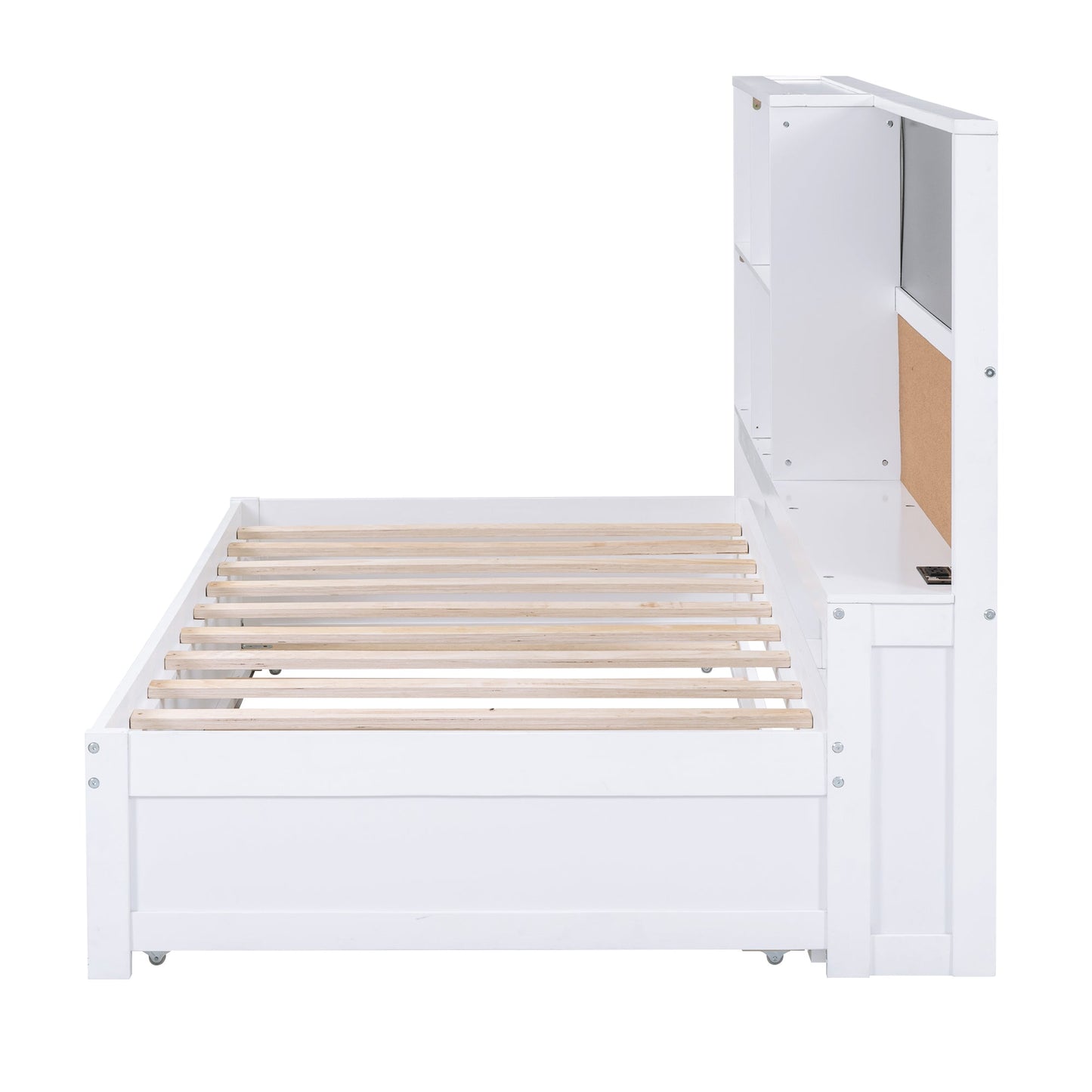 Cama nido elegante de tamaño twin con almacenamiento y cama extraíble - Blanca