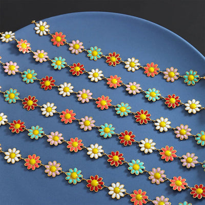 Collier en fleur avec goutte d'huile en acier titane