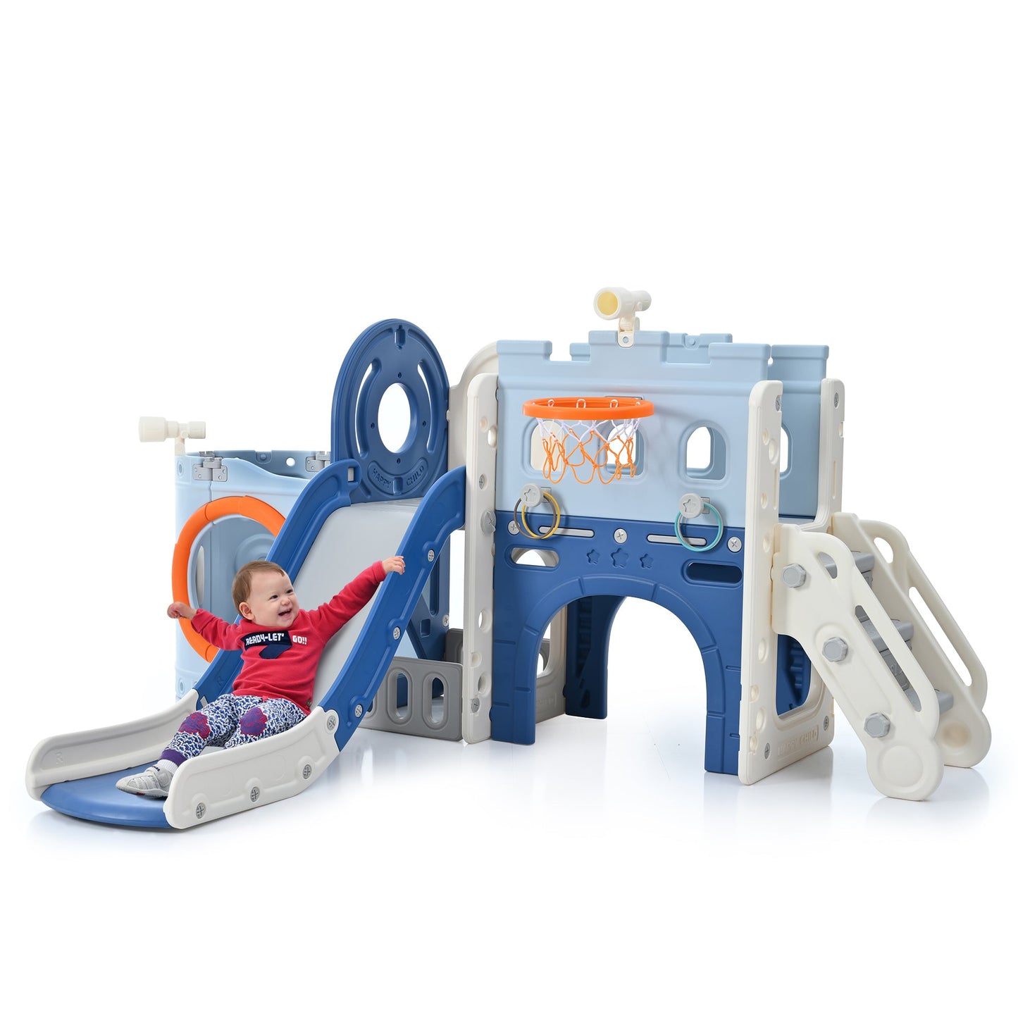 Toddler Pirate Ship Slide Set with Basketball Hoop