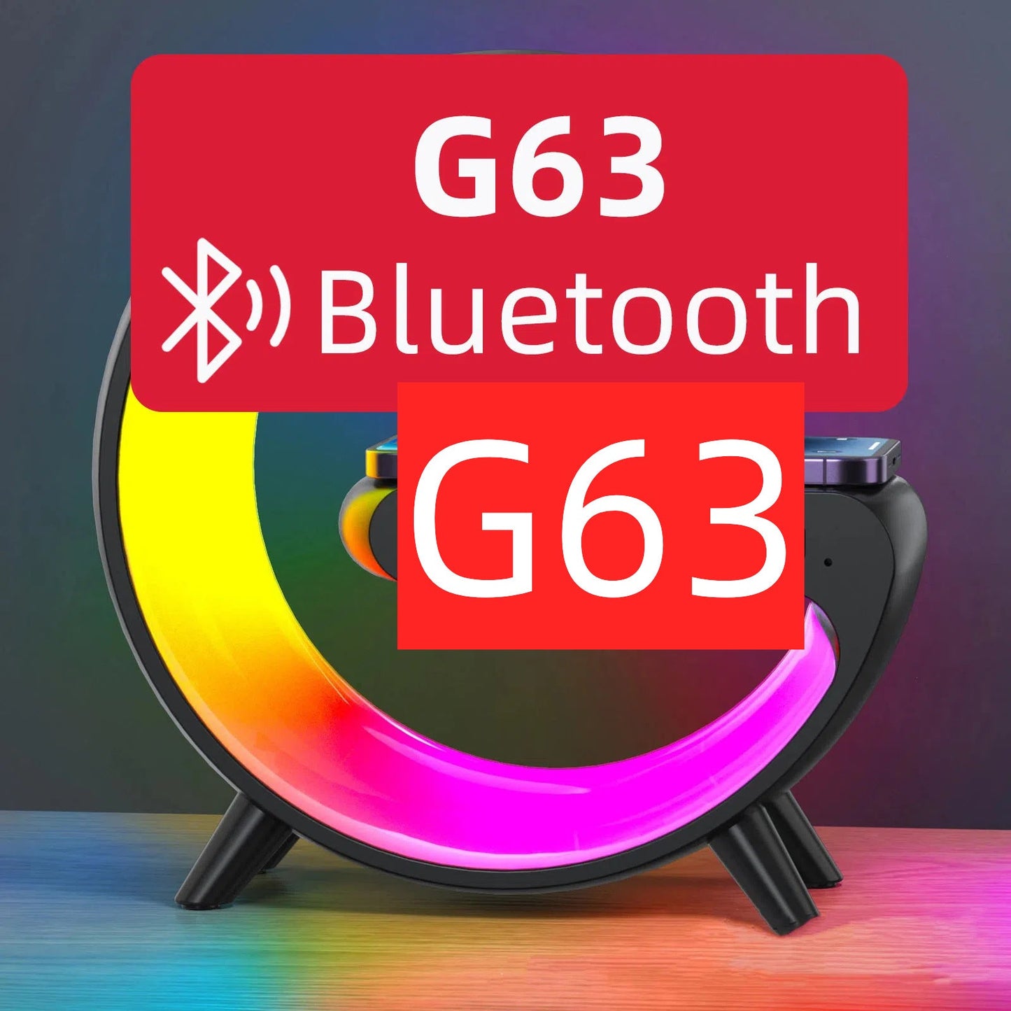 Bluetooth Speaker G63 Colorful Lights Clock Wireless Charging Multifunctional Bluetooth Speaker Colorful Atmosphere Alarm Clock - Korvel