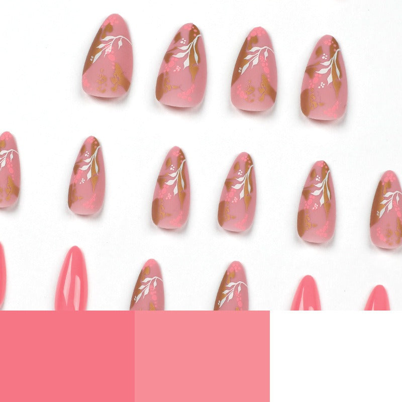 Manicure Wearable Nails Pink Nails Dot Ink Gold Foil Nail Art Stickers White Flower Nail Stickers Removable Nail - Korvel