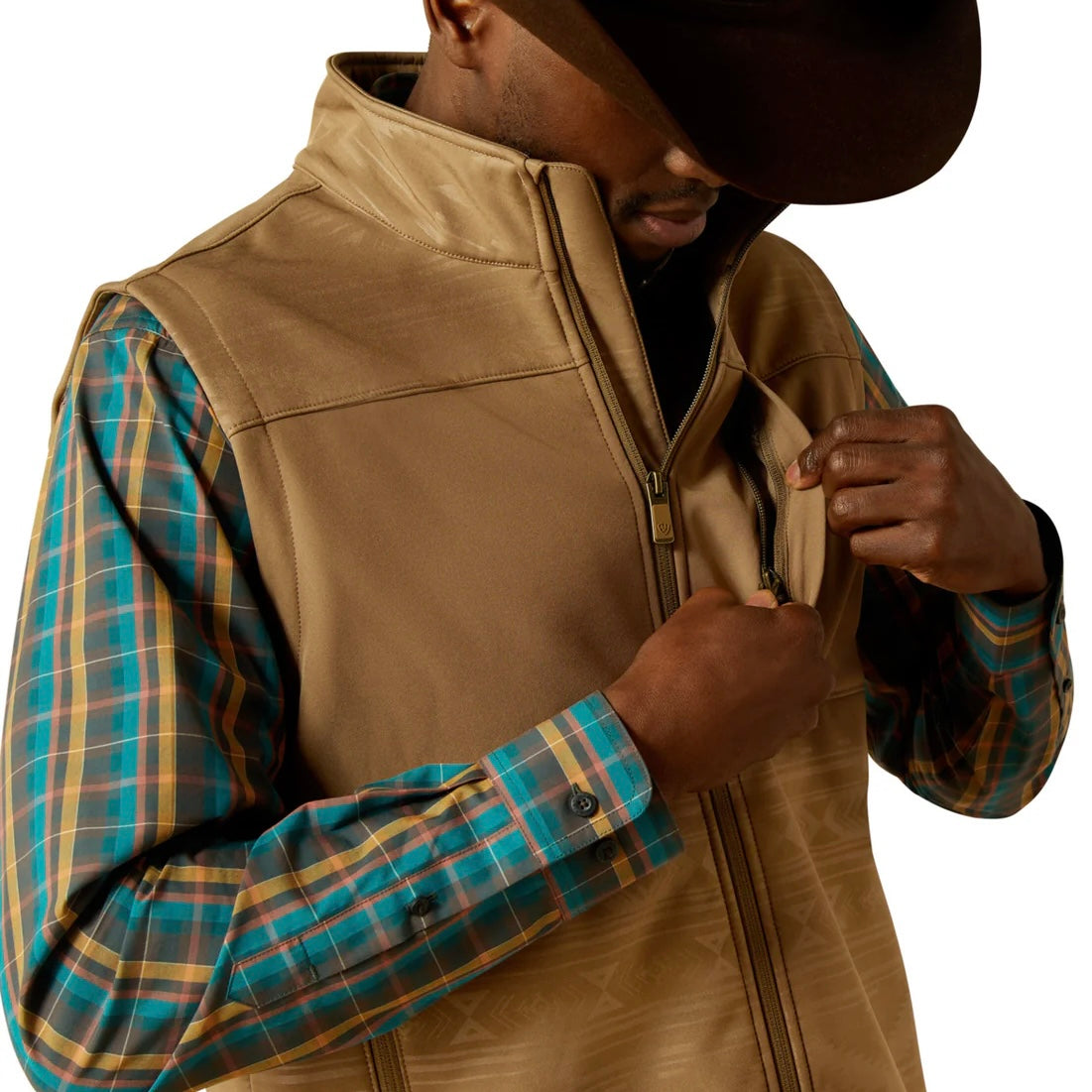 Southwest-Inspired Khaki Softshell Vest for Men | Ariat - Korvel