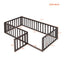 Twin Size Wood Floor Bed Frame with Fence and Door Walnut(OLD SKU :WF289661AAL) - Korvel