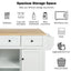 Kitchen trolley with rubber wood leaf countertop, 5-wheel kitchen island, storage cabinet and 3 dining drawers, white - Korvel