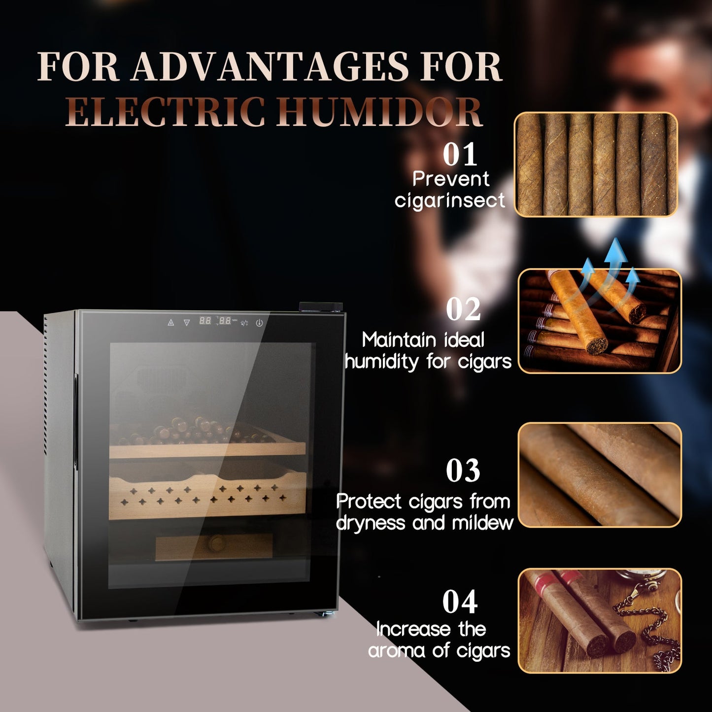 50L Cigar Humidors with 3-IN-1 Cooling, Heating & Humidity Control, 250 Counts Capacity Cigar Humidor Humidifiers with Constant Temperature Controller - Korvel