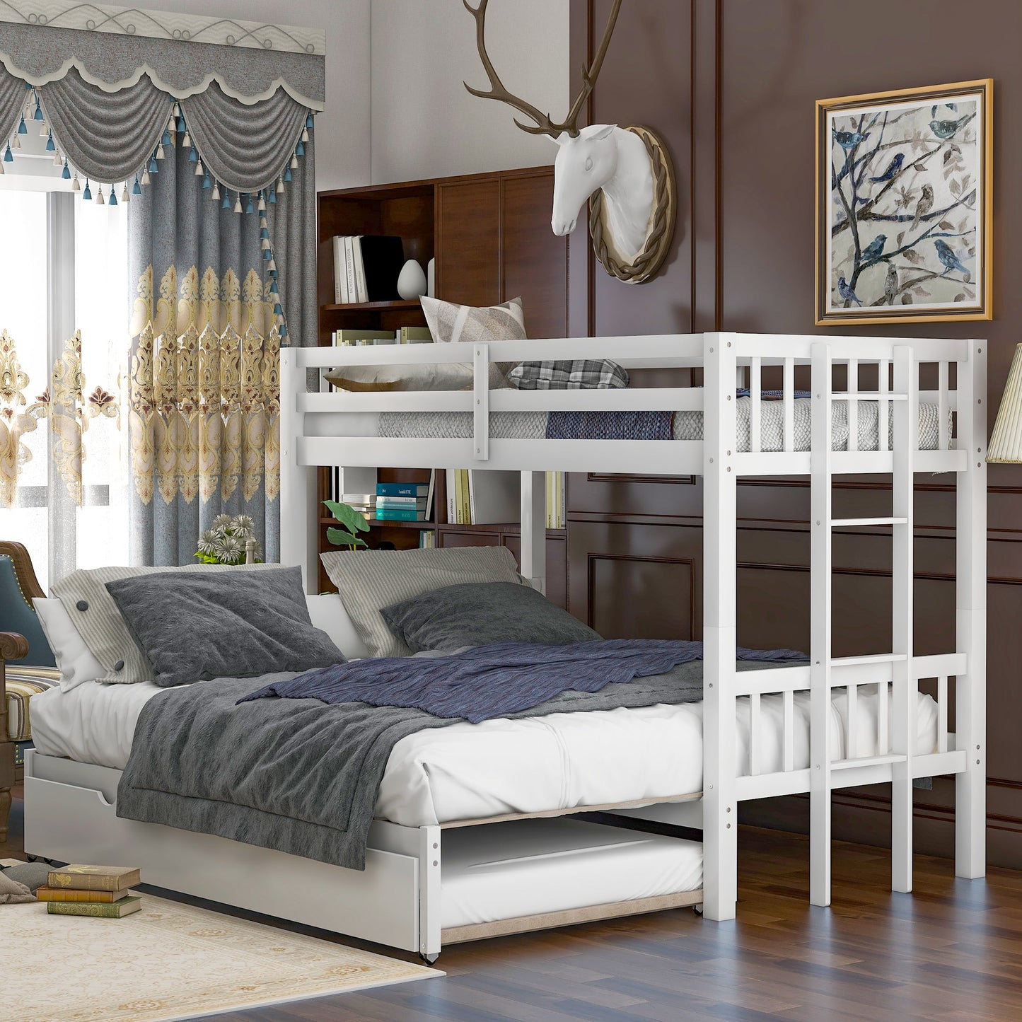 Cama litera con cama nido - Blanca