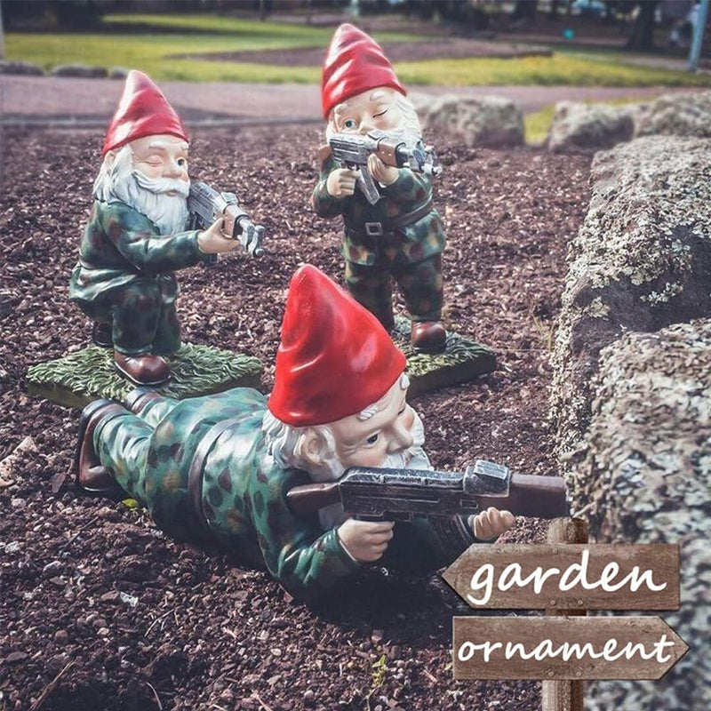 Funny Army Gnome Garden Statue - Set of 3 Resin Decor