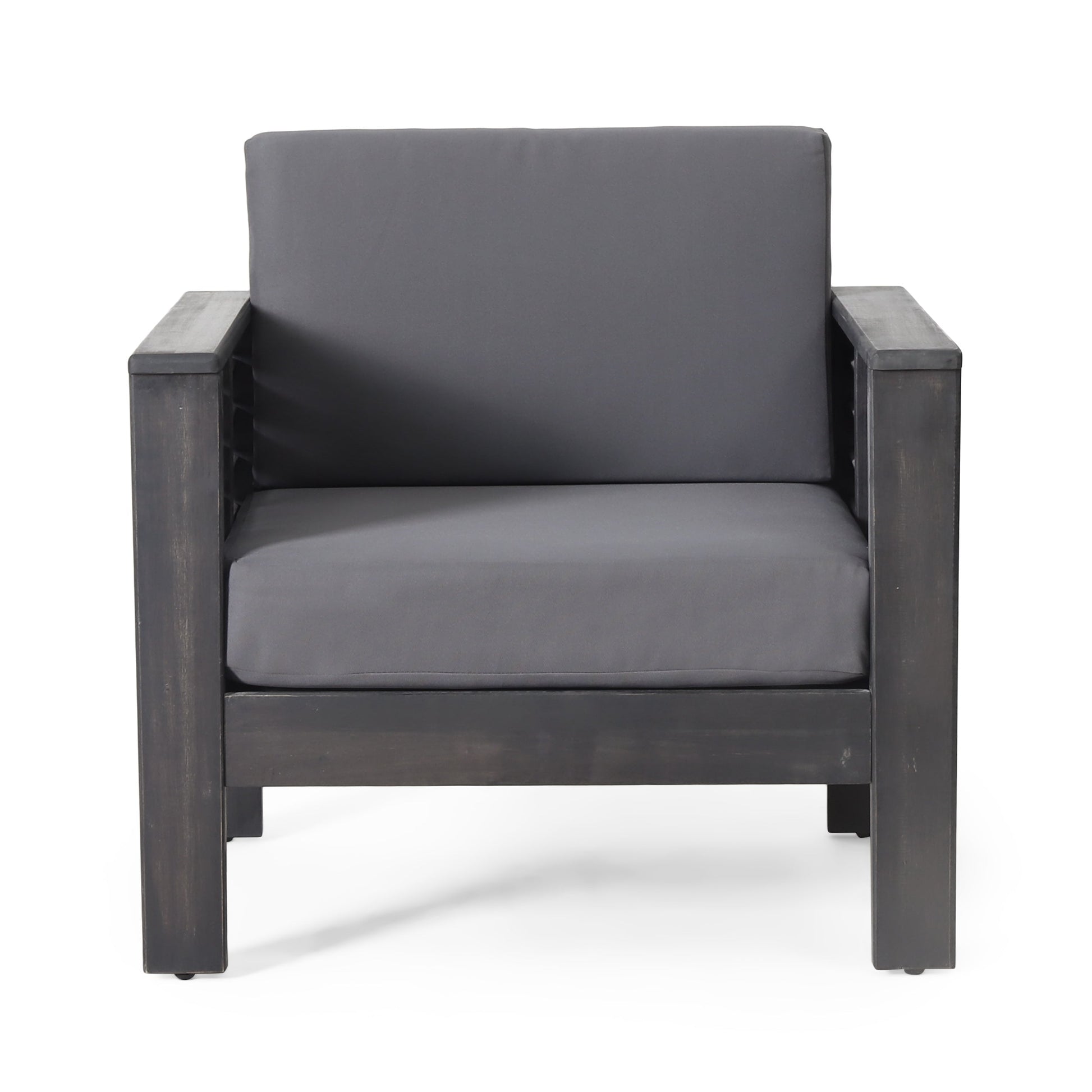Outdoor Acacia Wood Club Chairs with Cushions, Dark Gray, 27.75"D x 32"W x 27.75"H - Korvel