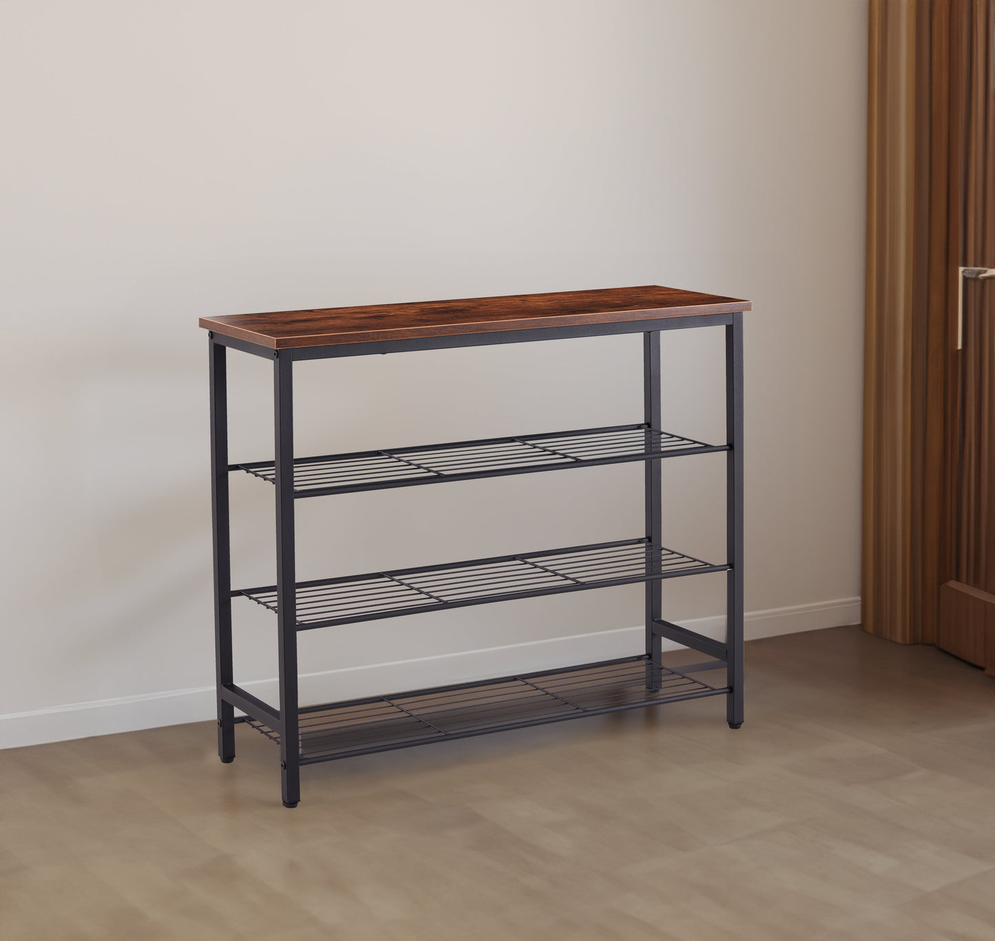 DN 4-Tier Metal Shoe Rack, Modern Multifunctional Shoe Storage Shelf with MDF Top Board, 1 pc per carton - Korvel