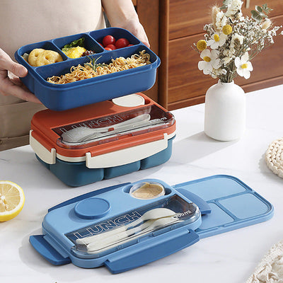 Student Japanese sealed four-compartment plastic lunch box bento box microwaveable lunch box - Korvel